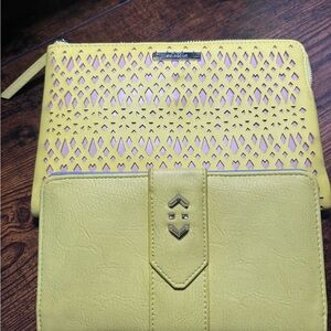Stella & Dot Yellow Perforated Clutch Duo